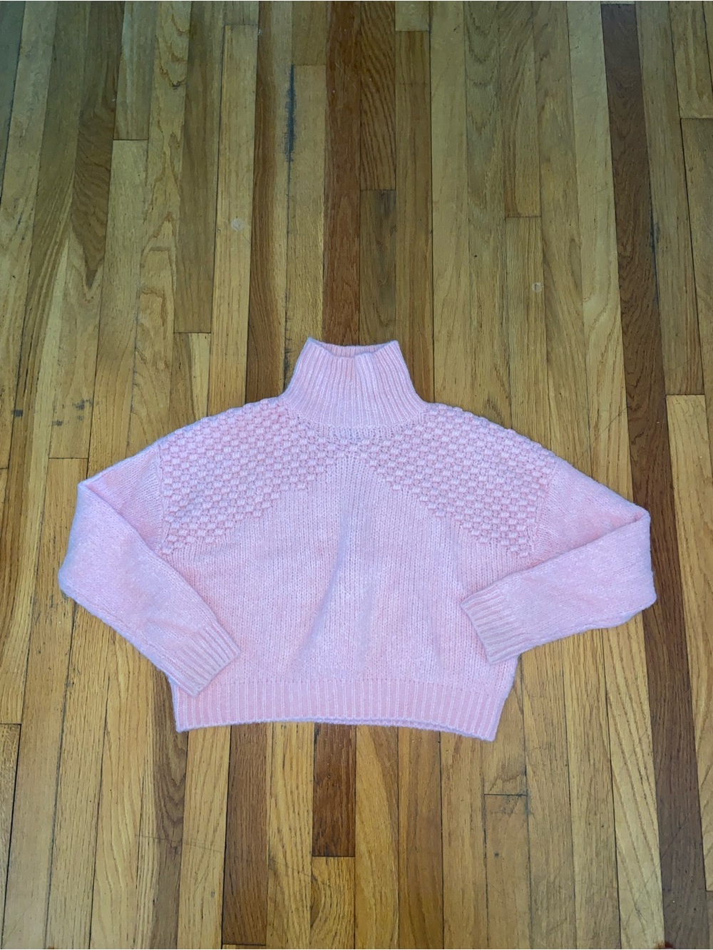 Free People Soft Pink Cable Yoke Turtleneck Sweater